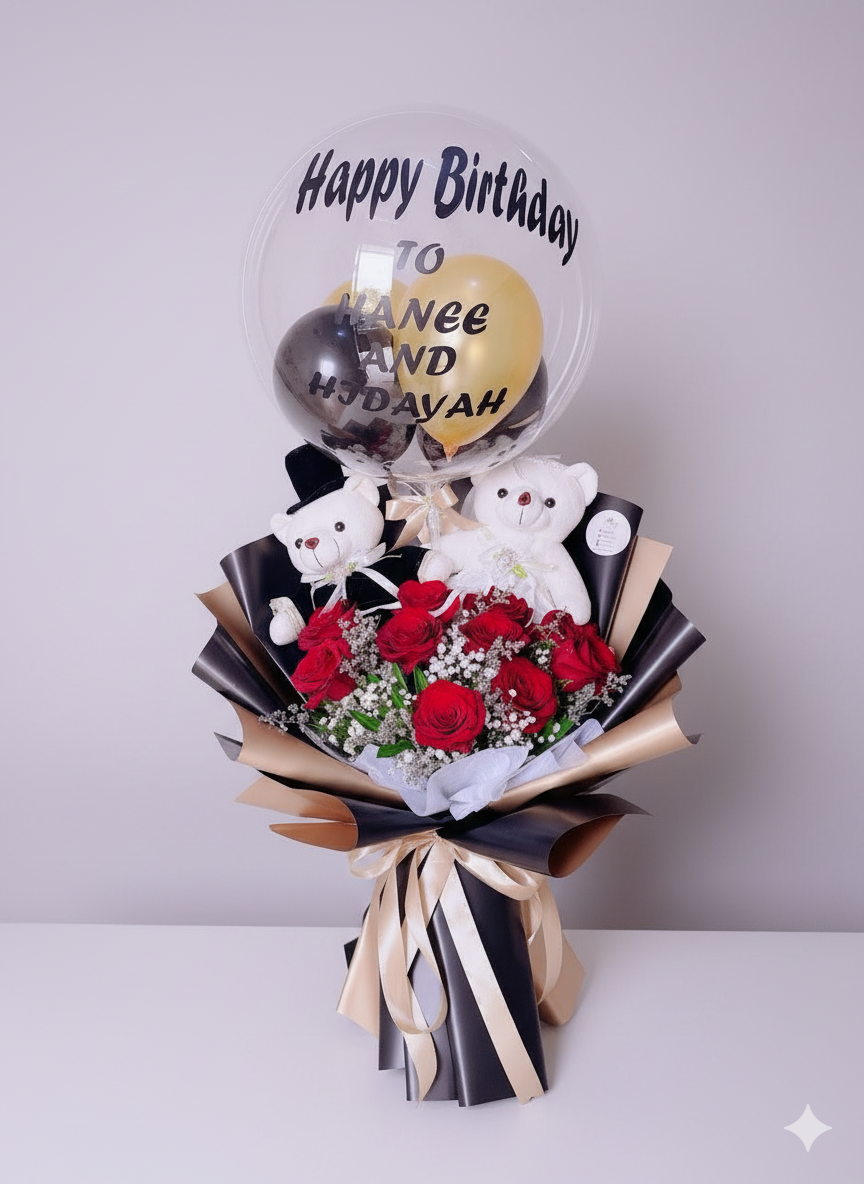 Twin Teddy Balloon Bouquet
