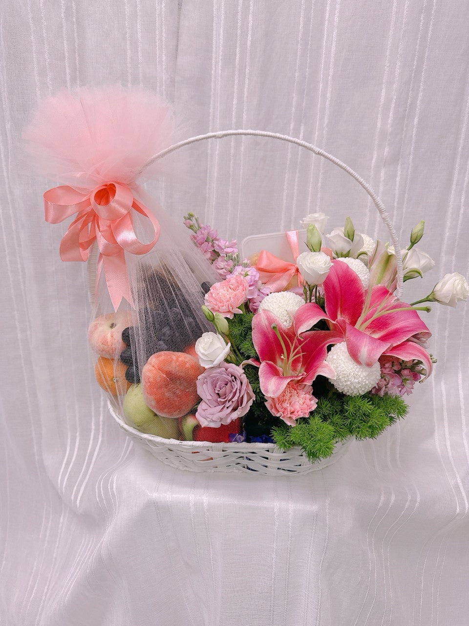Pink Elegance Fruit & Flower Basket(2pic)