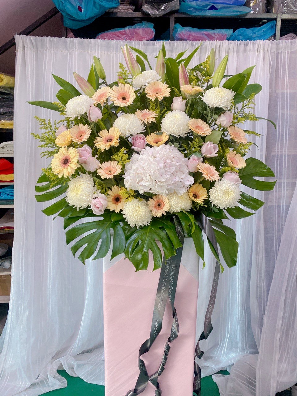 Peach Bloom Sympathy Box Stand