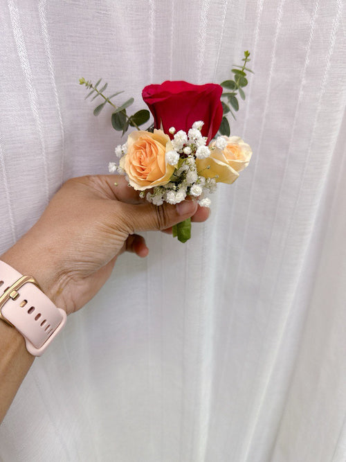 Classic Red & Peach Rose Corsage