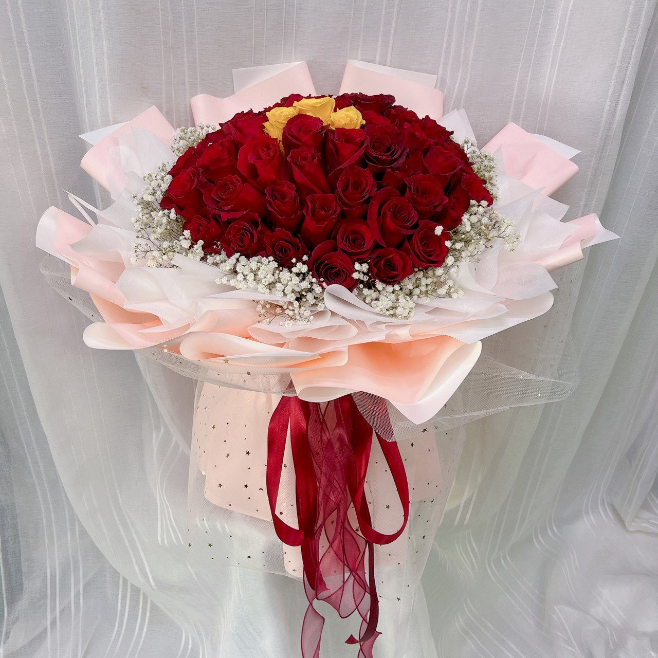 Golden Heart Red Rose Bouquet
