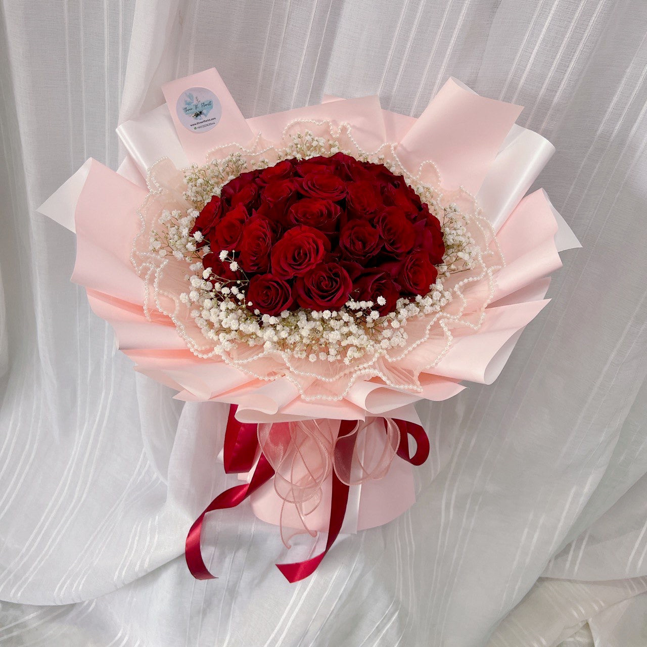 Pearl Bloom Red Rose Bouquet