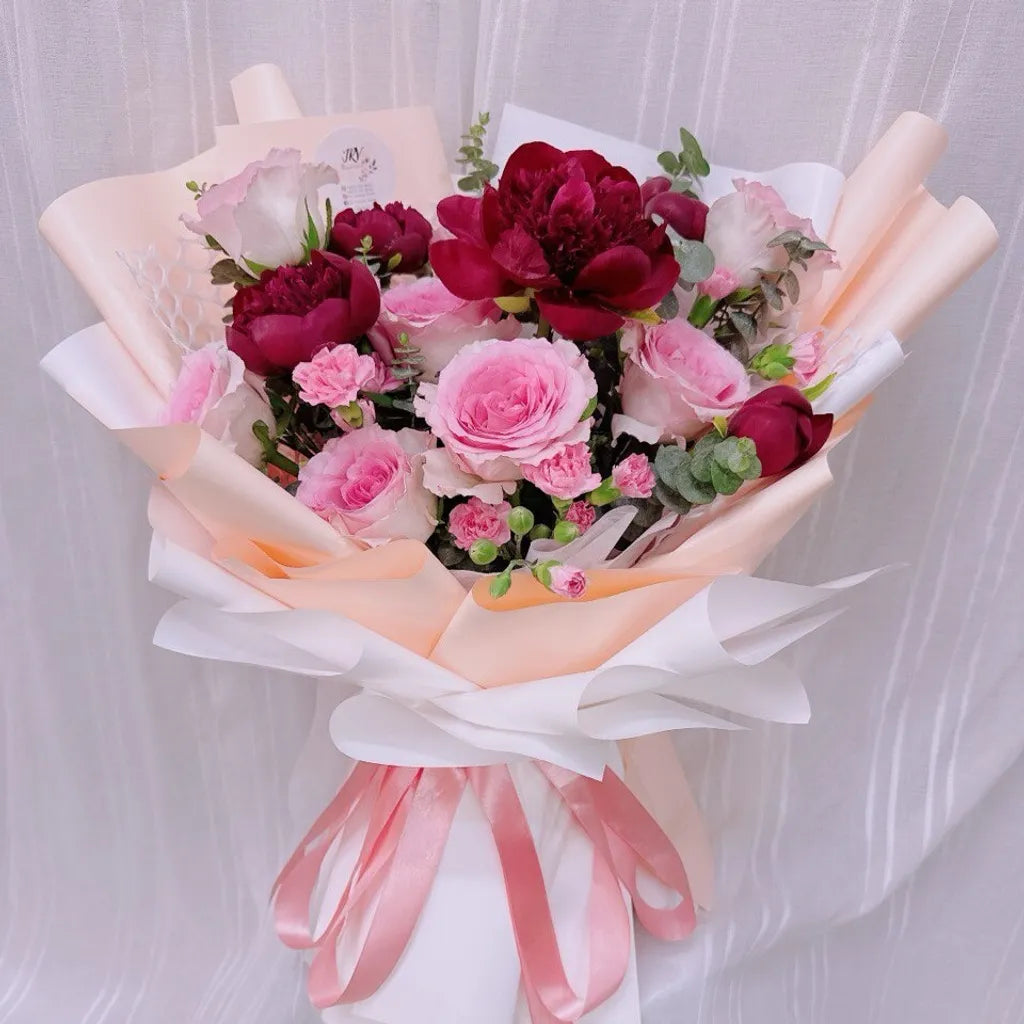 Blush & Burgundy Peony Romance Bouquet