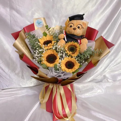 Graduation Sunflower Bear Bouquet